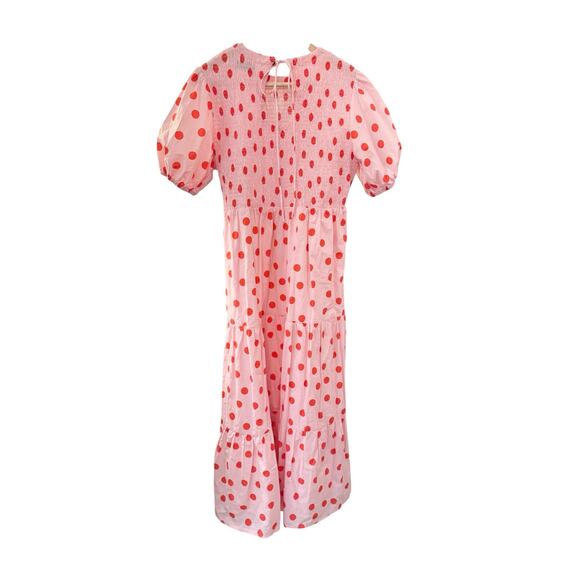 Petal & Pup Pink Tiered Polka Dot Midi Dress Smocking Feminine Flattering US 8 - Picture 8 of 8